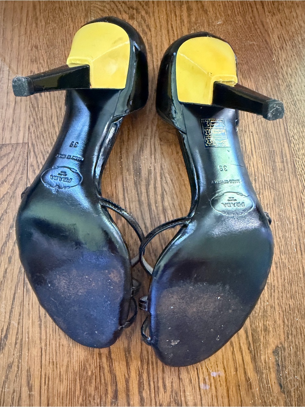 Prada Black Patent Leather Open-Toe Stiletto Sandals - Picture 5 of 6